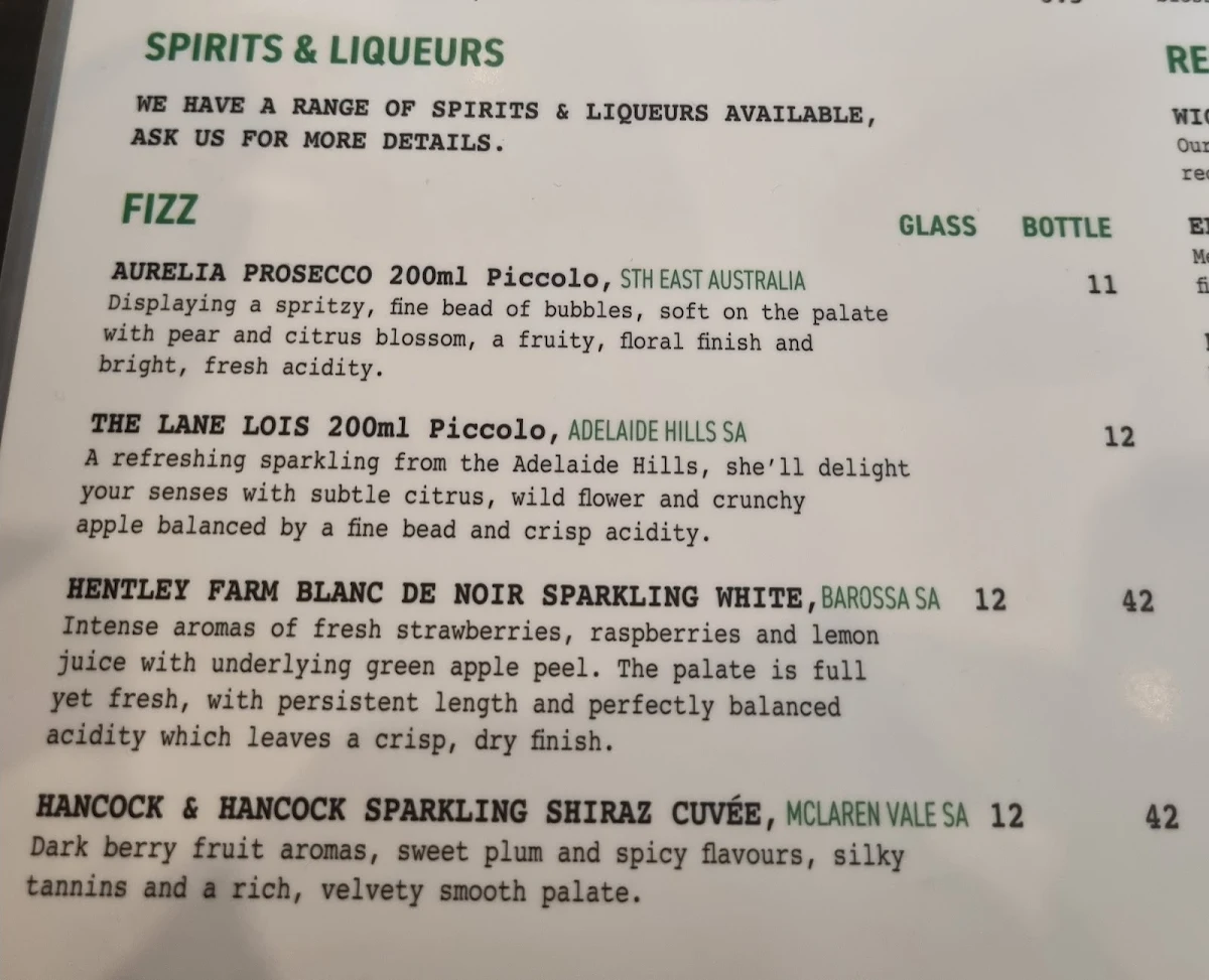 Menu, Green Ginger