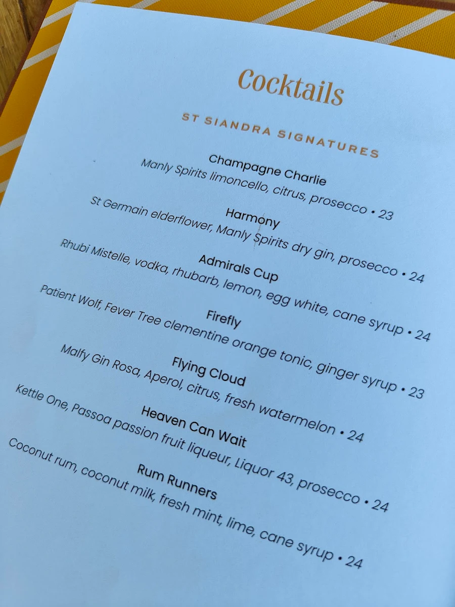 Menu, St Siandra