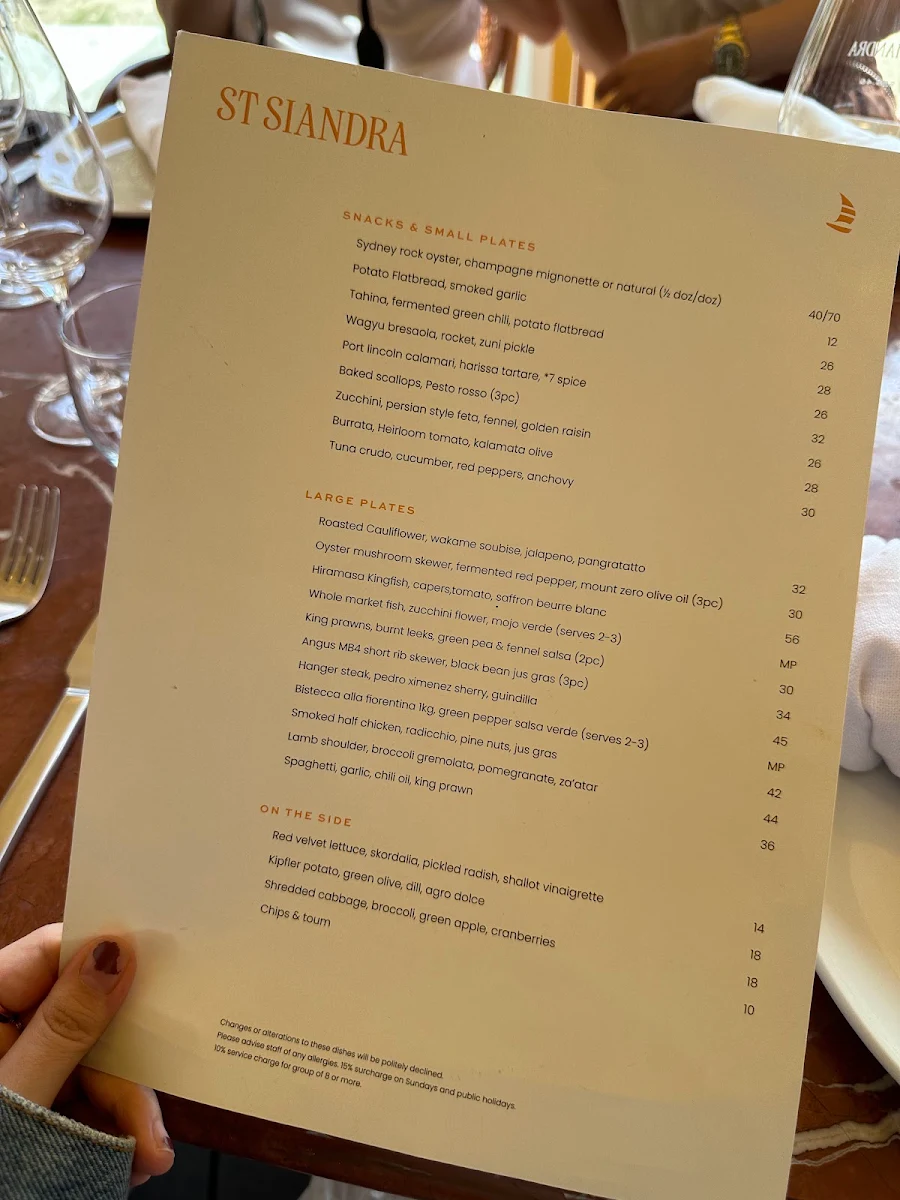 Menu, St Siandra