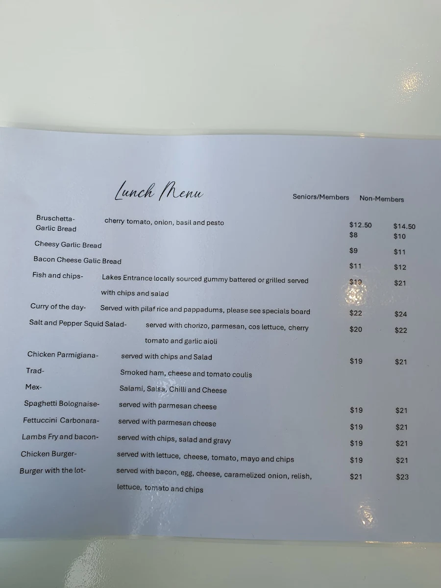 Menu, Cruiser Club Paynesville