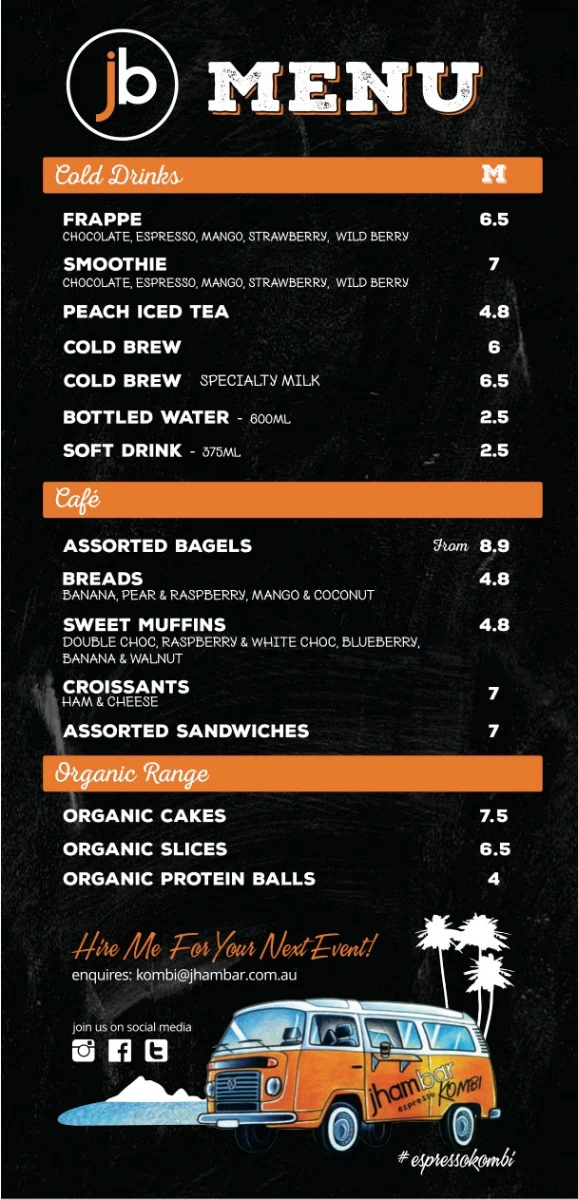 Menu, Jham Bar Espresso