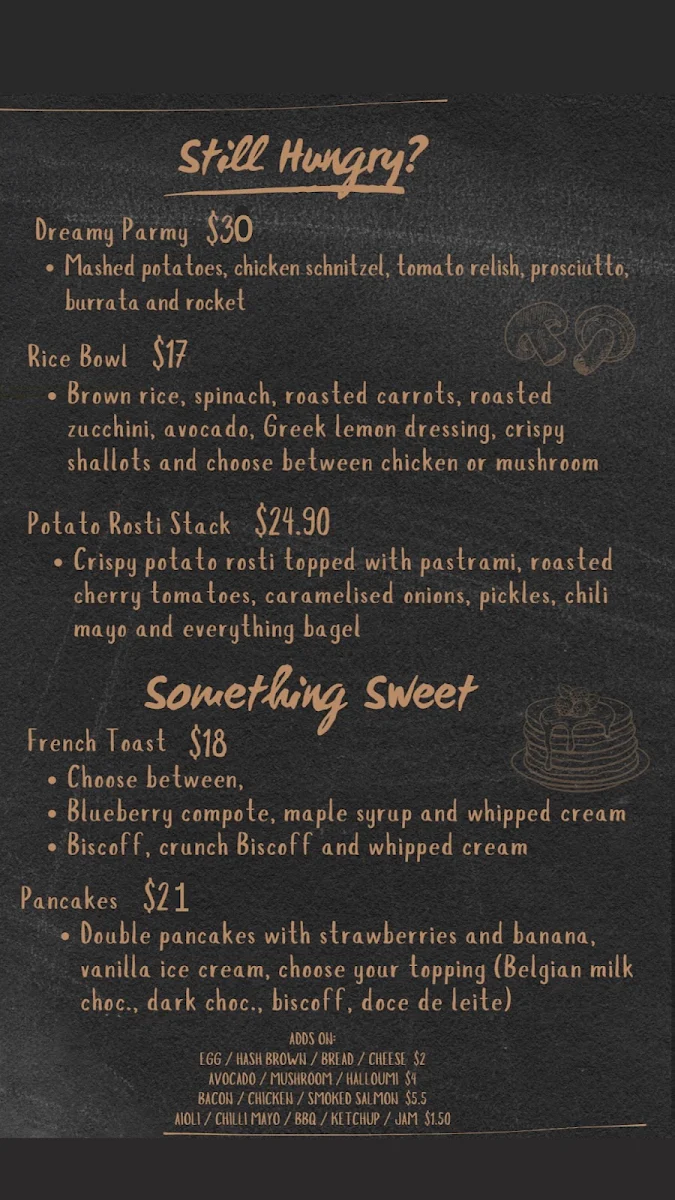 Menu, Oba Cafe