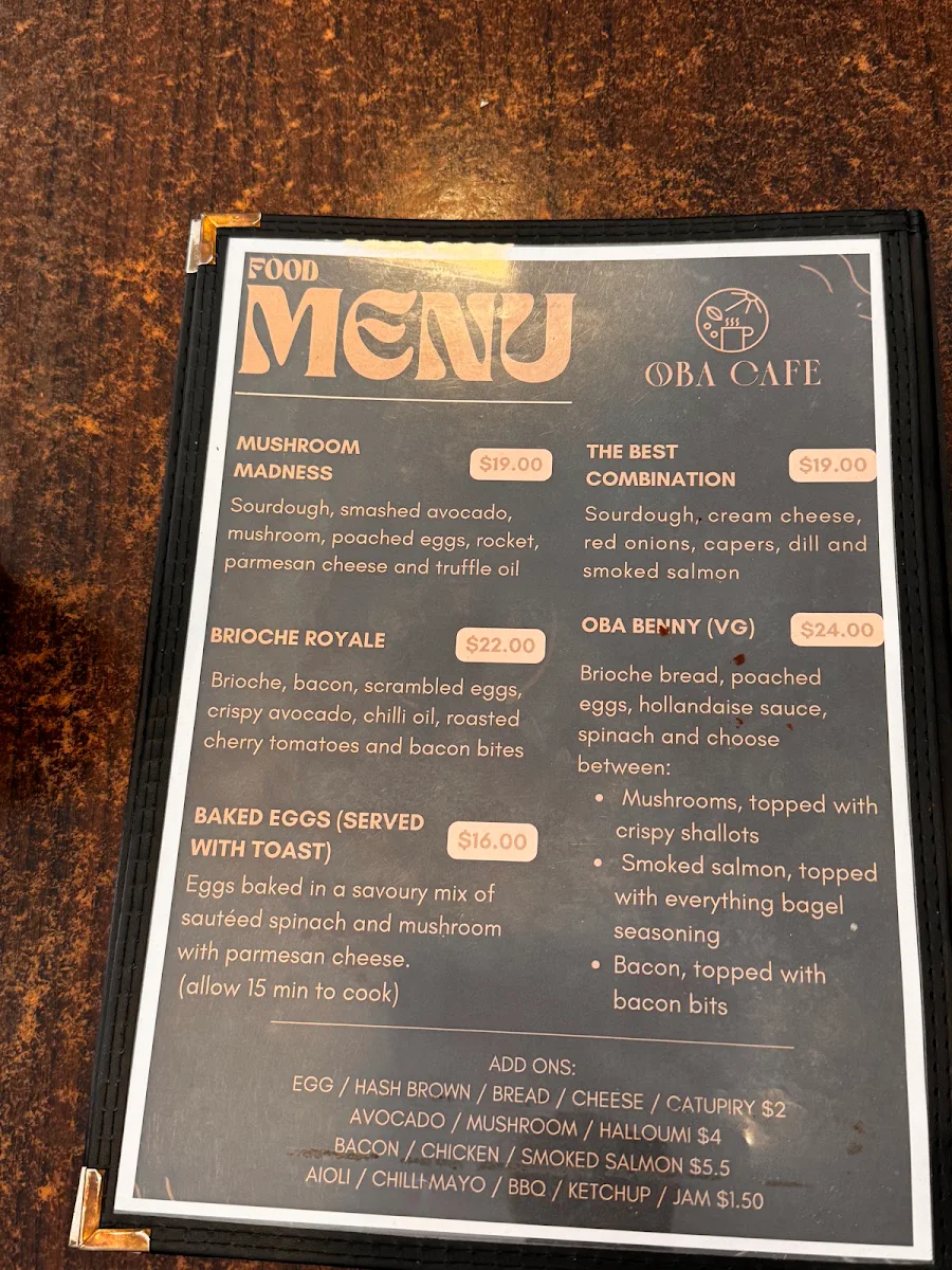 Menu, Oba Cafe