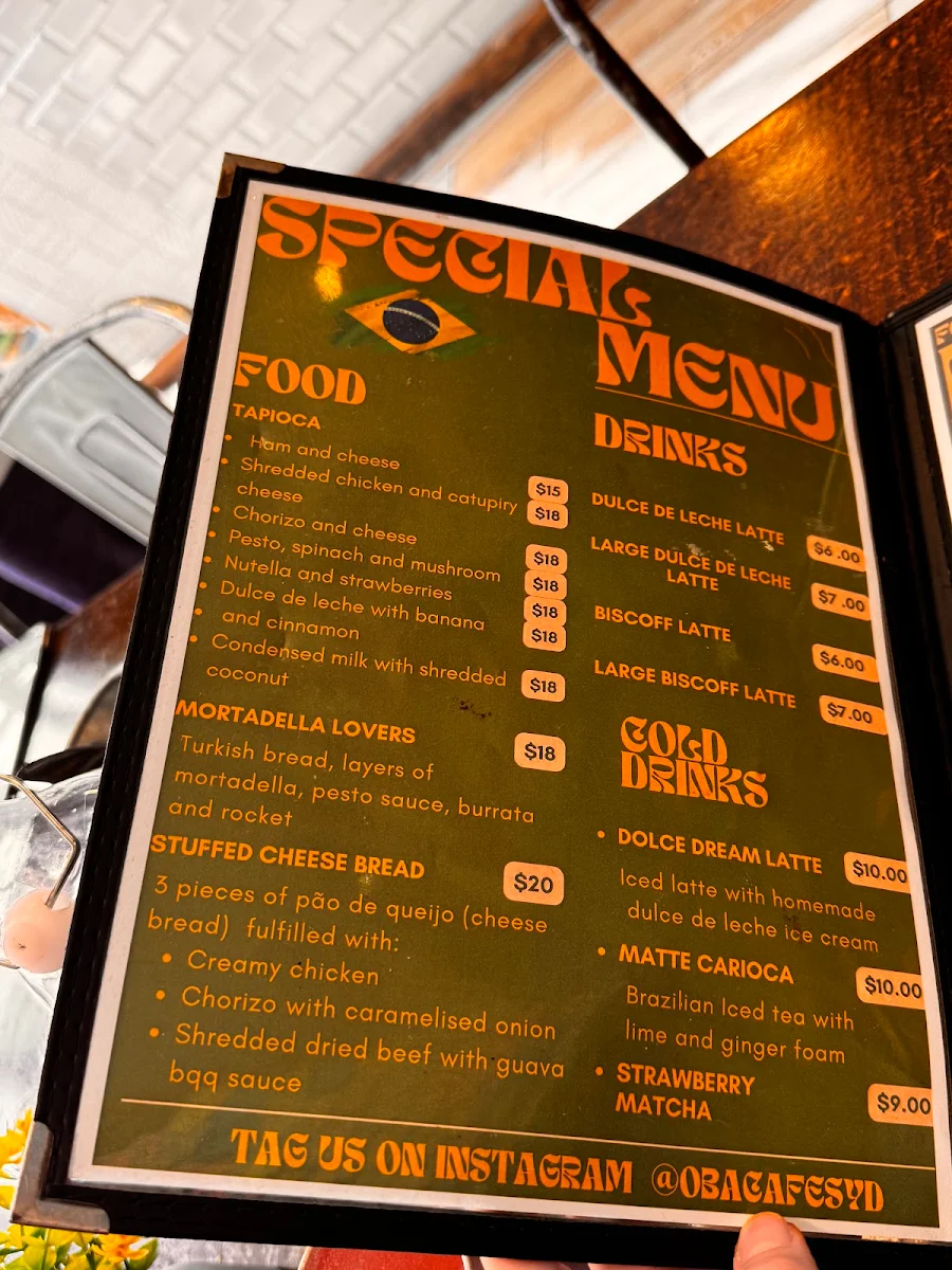 Menu, Oba Cafe