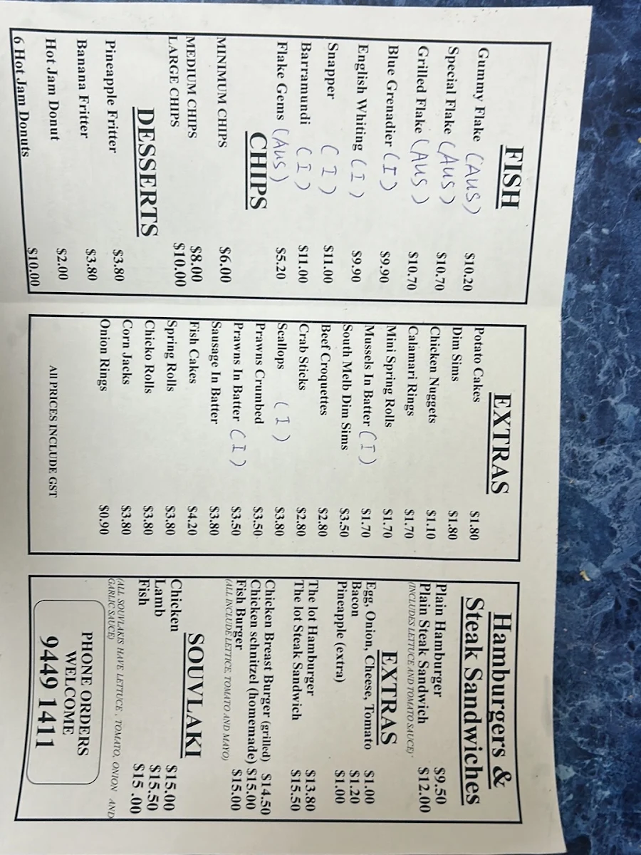 Menu, The fish bite sydenham
