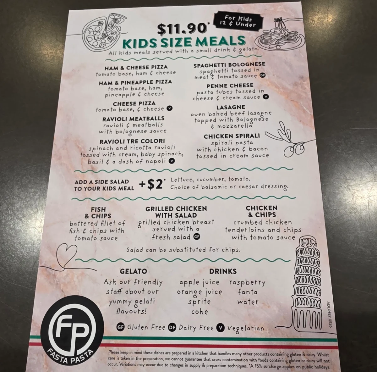 Menu, Fasta Pasta Mount Barker