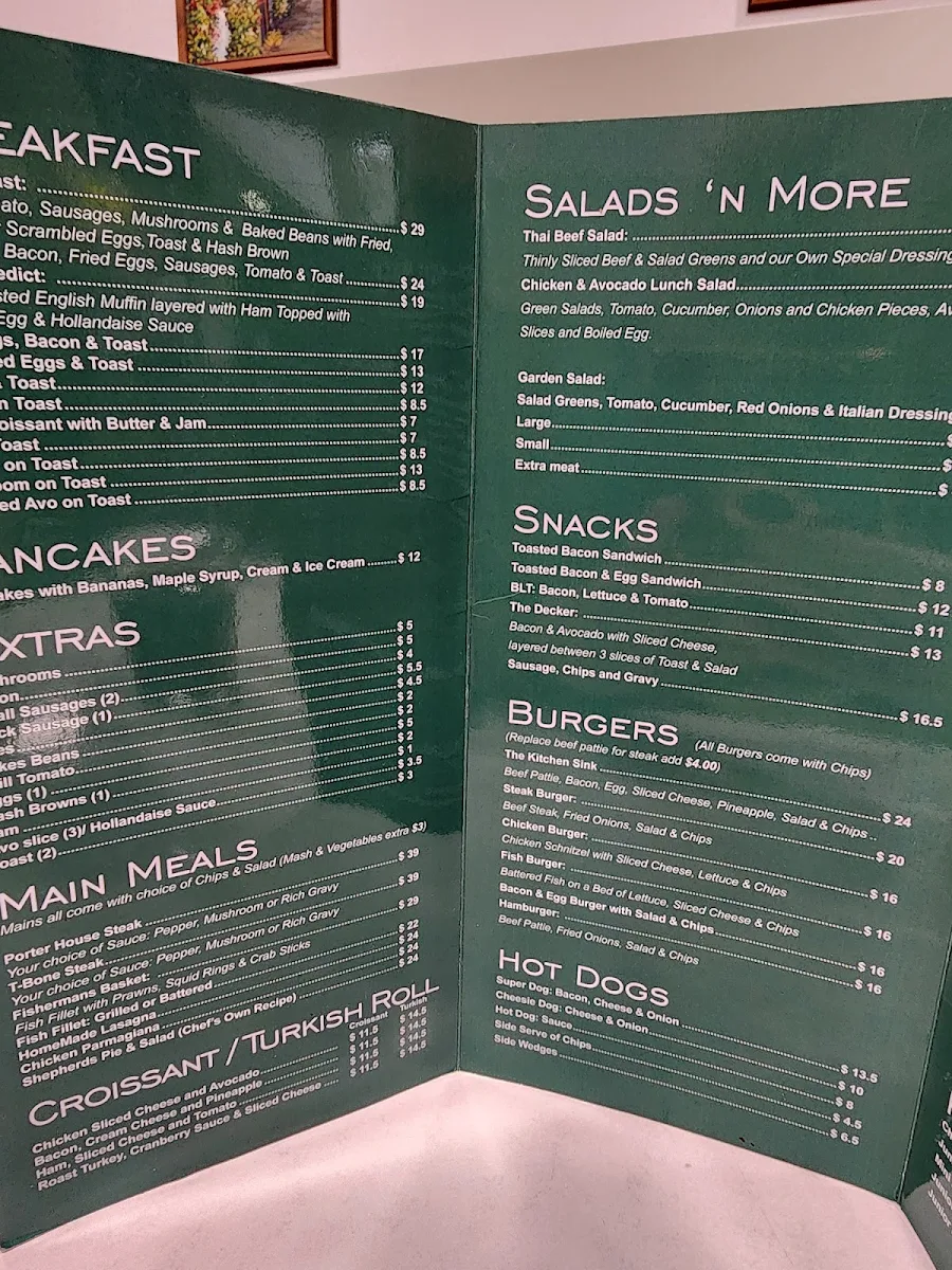 Menu, Cascades Cafe