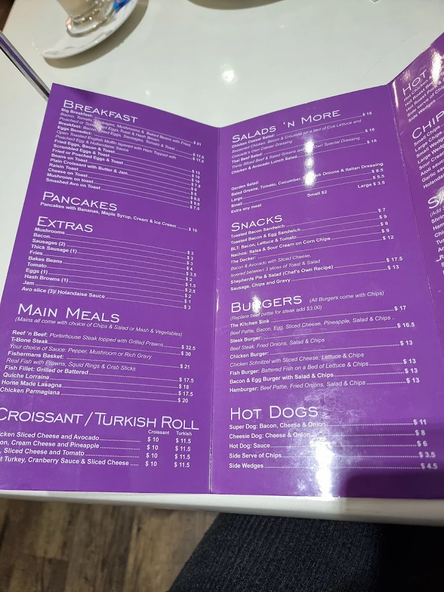 Menu, Cascades Cafe