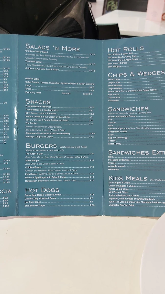Menu, Cascades Cafe