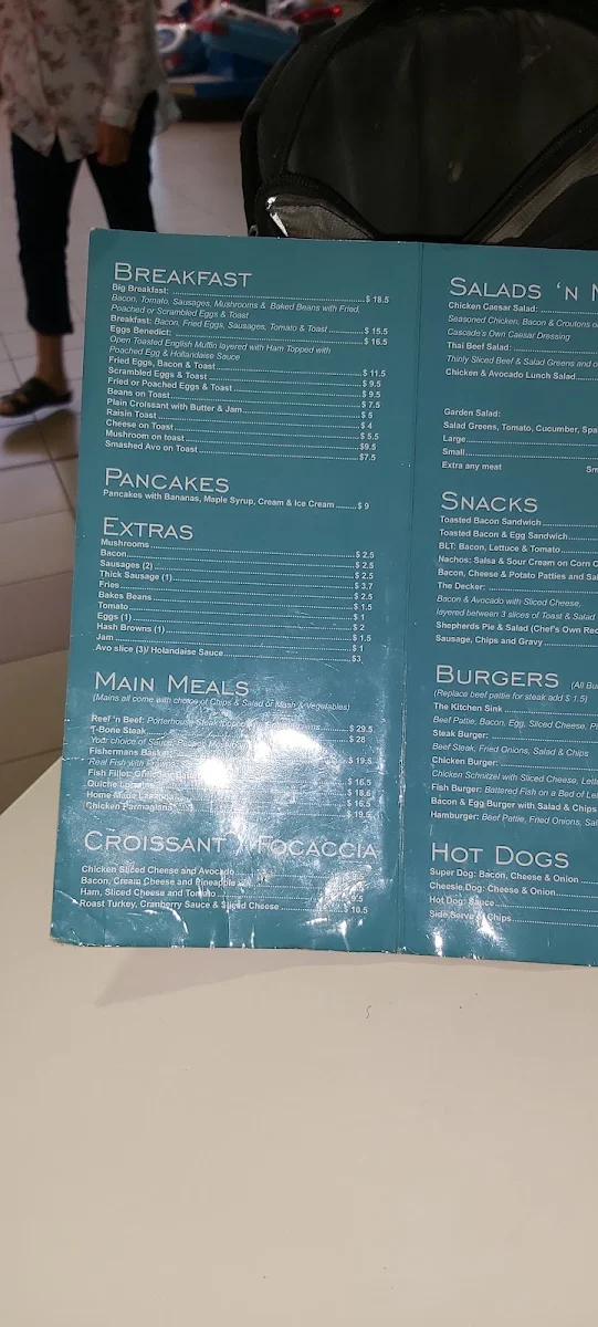 Menu, Cascades Cafe