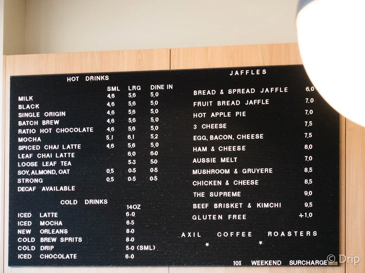 Menu, Axil Coffee Roasters Kew
