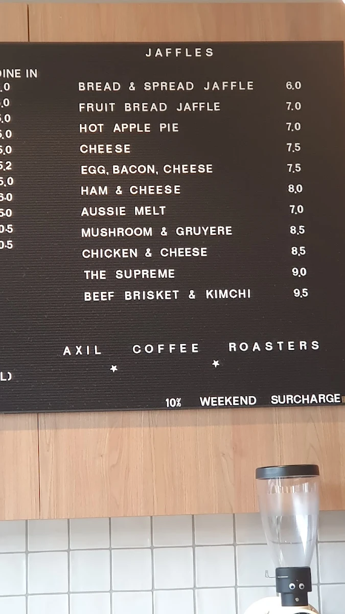 Menu, Axil Coffee Roasters Kew