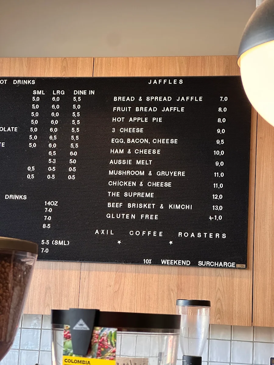 Menu, Axil Coffee Roasters Kew