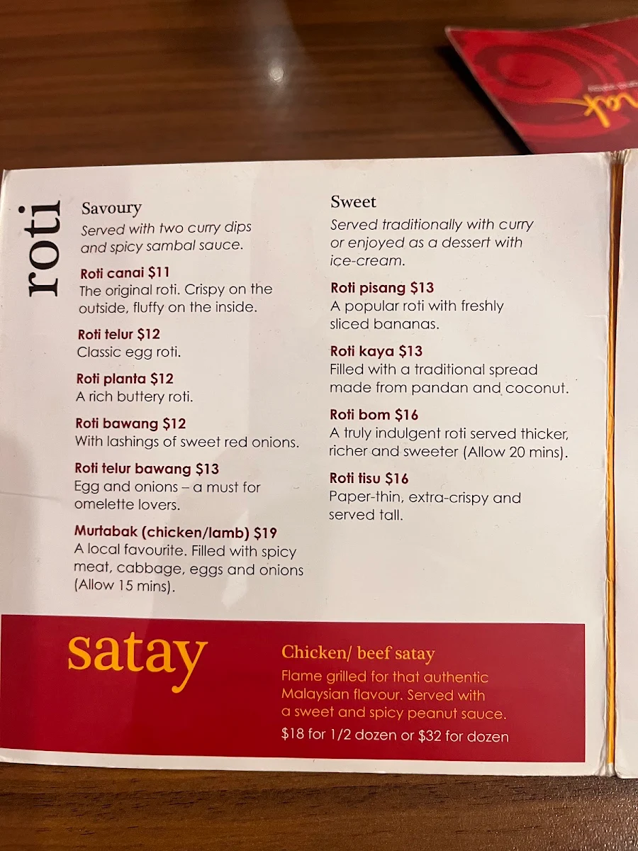 Menu, Mamak Melbourne