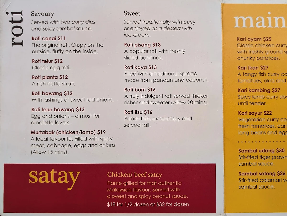 Menu, Mamak Melbourne
