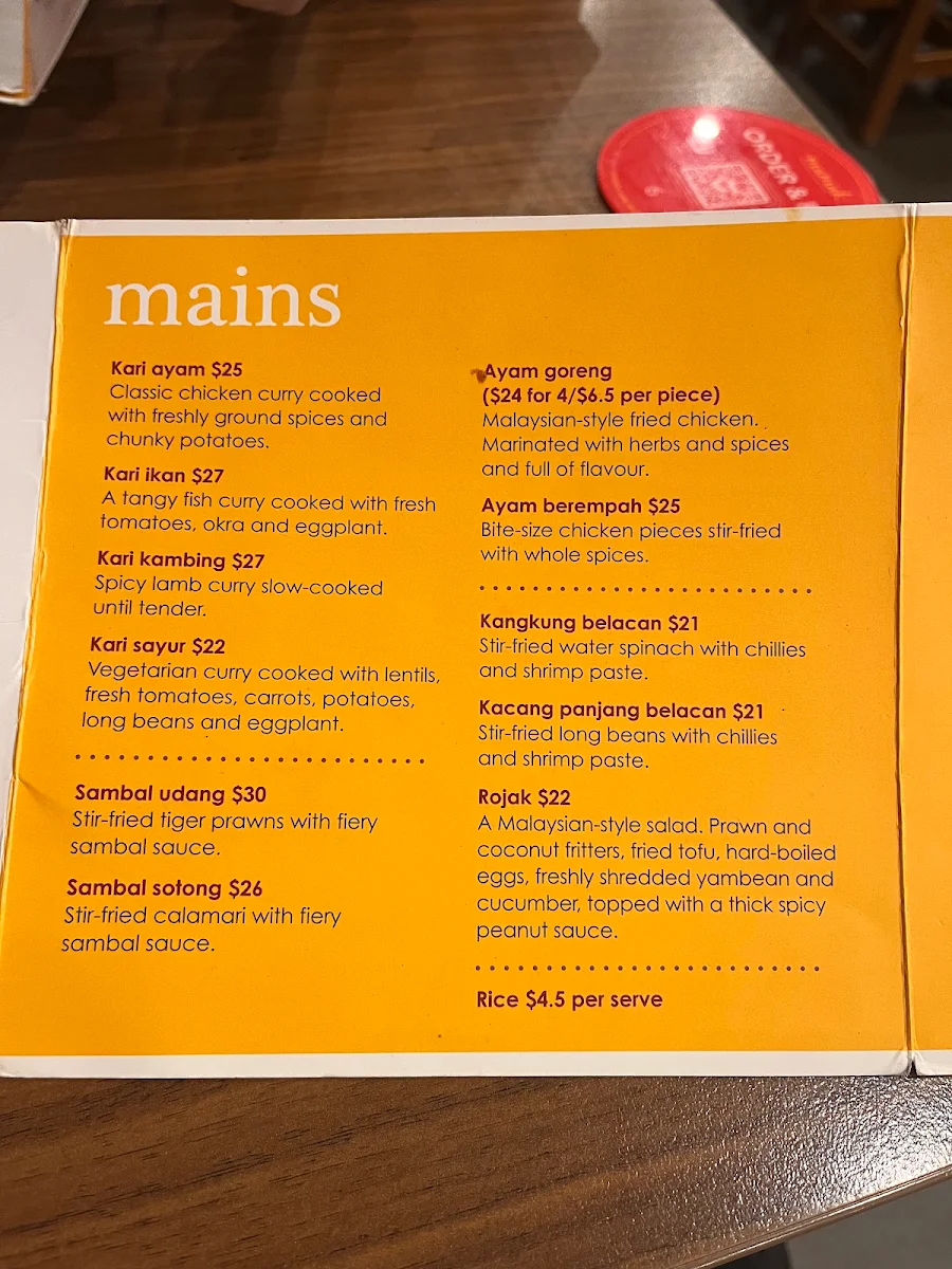 Menu, Mamak Melbourne