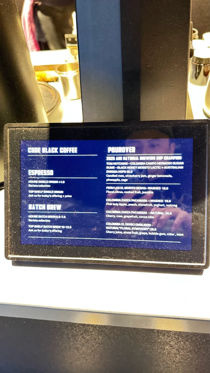 Menu, Code Black Coffee Spencer Street
