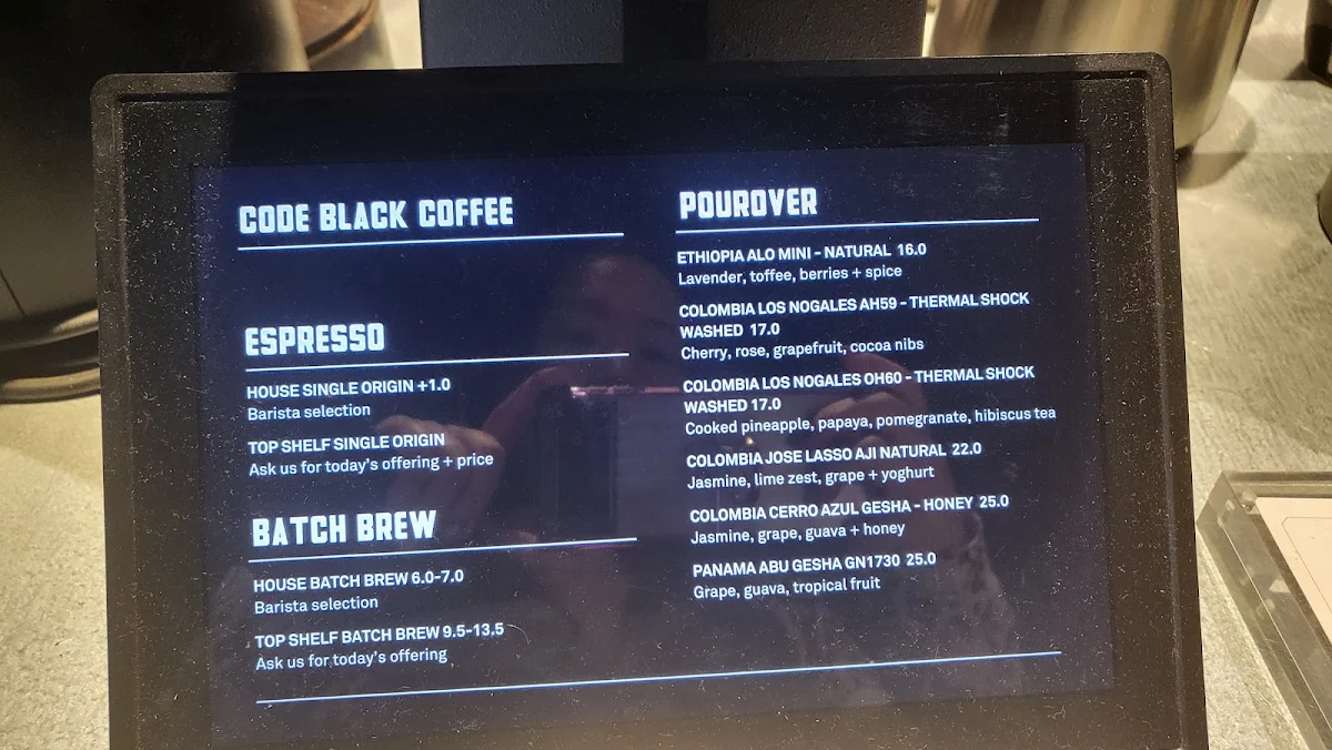 Menu, Code Black Coffee Spencer Street
