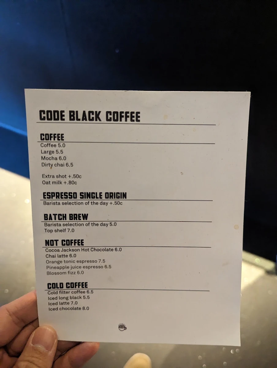 Menu, Code Black Coffee Spencer Street