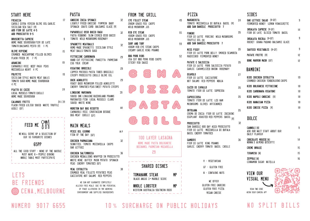 Menu, Cena