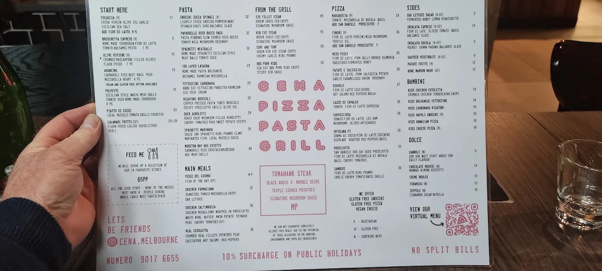 Menu, Cena