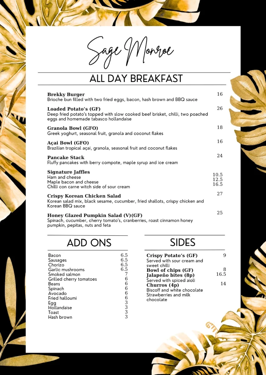 Menu, Sage Monroe