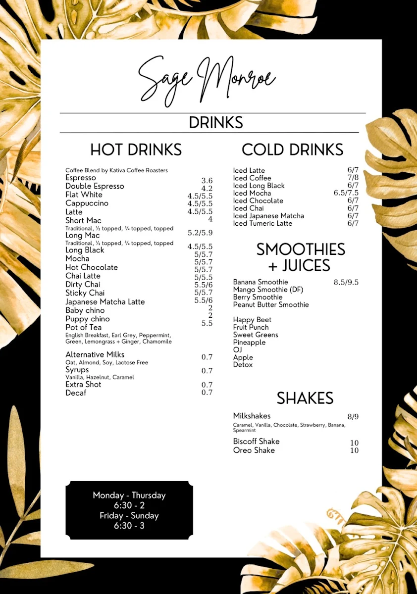 Menu, Sage Monroe