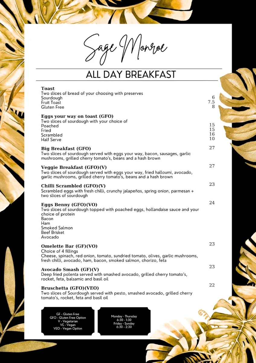 Menu, Sage Monroe