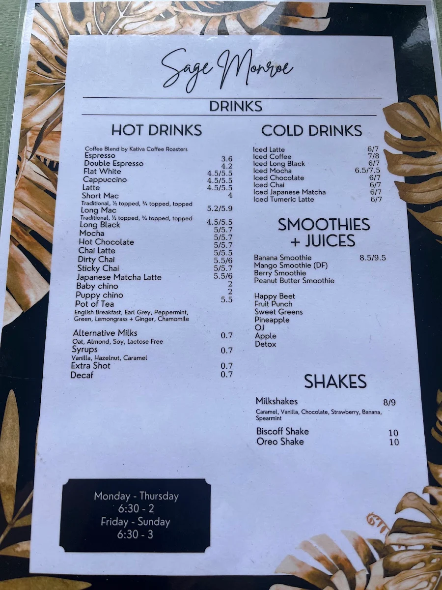 Menu, Sage Monroe