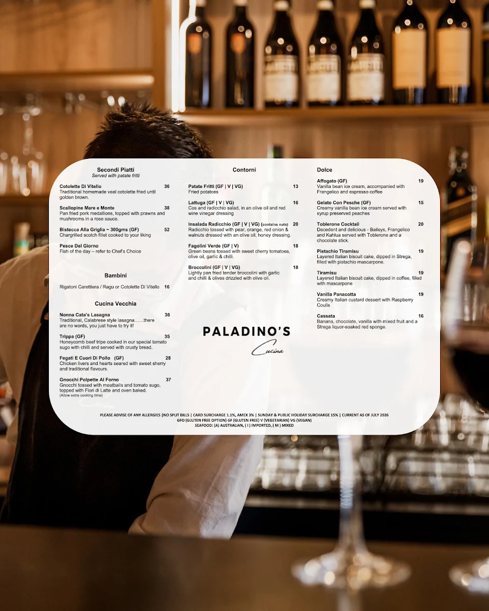 Menu, Paladino's Cucina