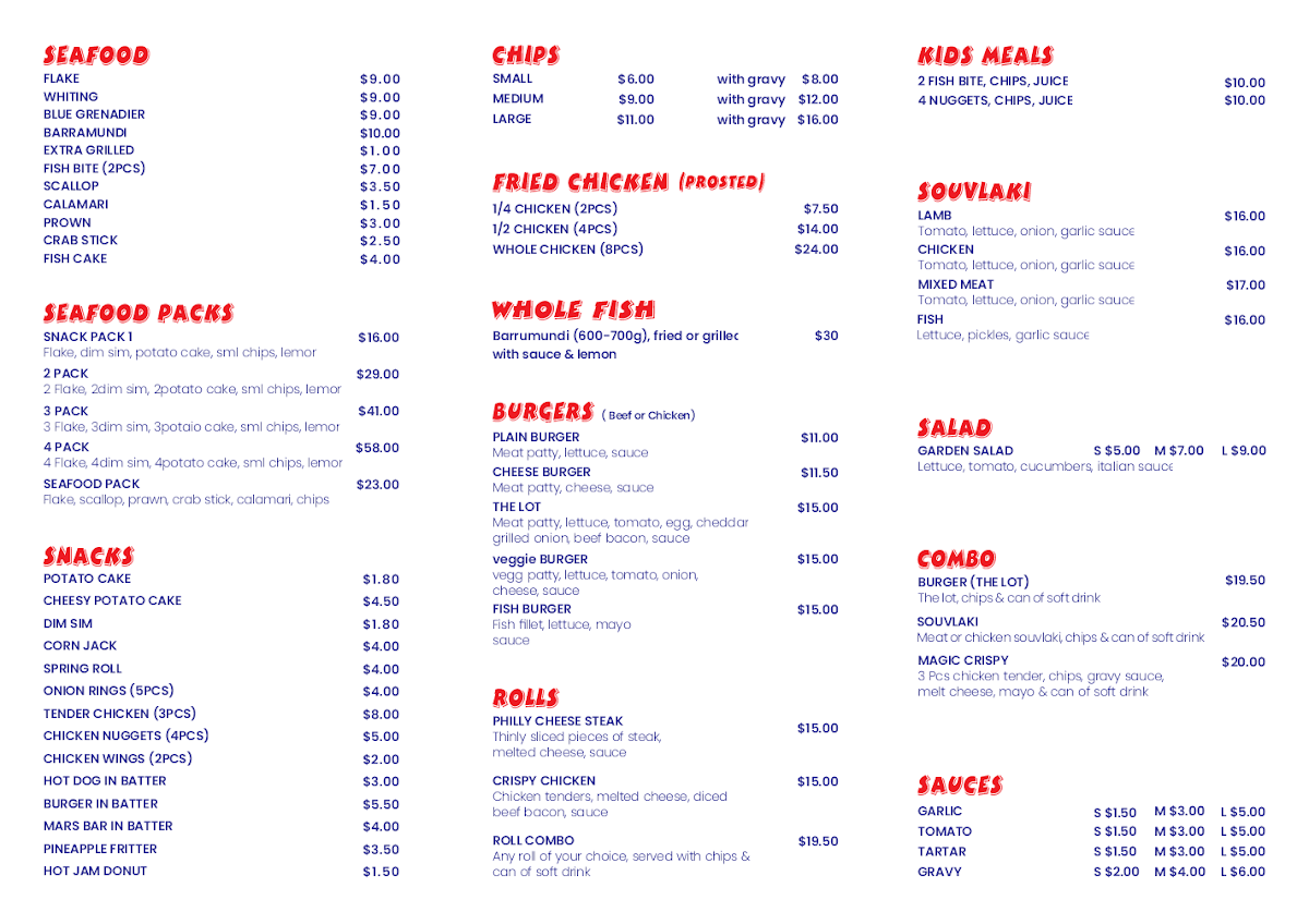 Menu, Crispy Station