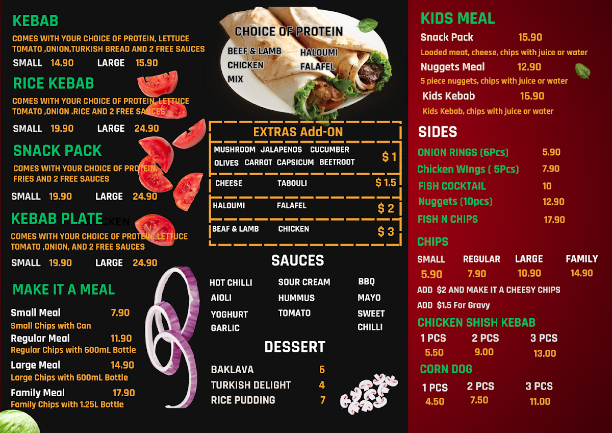 Menu, Caboolture Pizza & Kebab