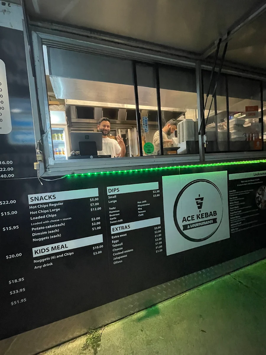 Menu, Ace Kebab & Loukoumades