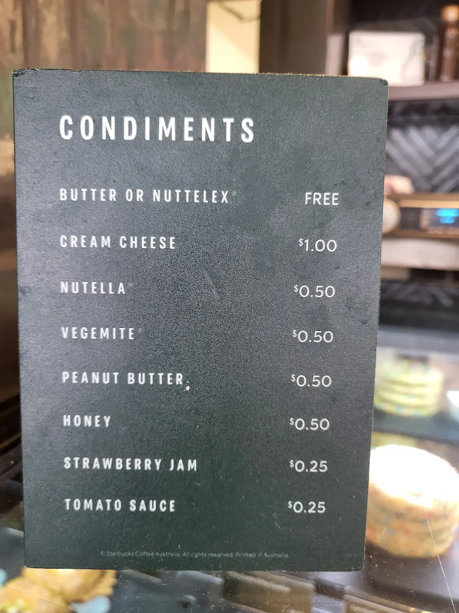 Menu, Starbucks Central Park