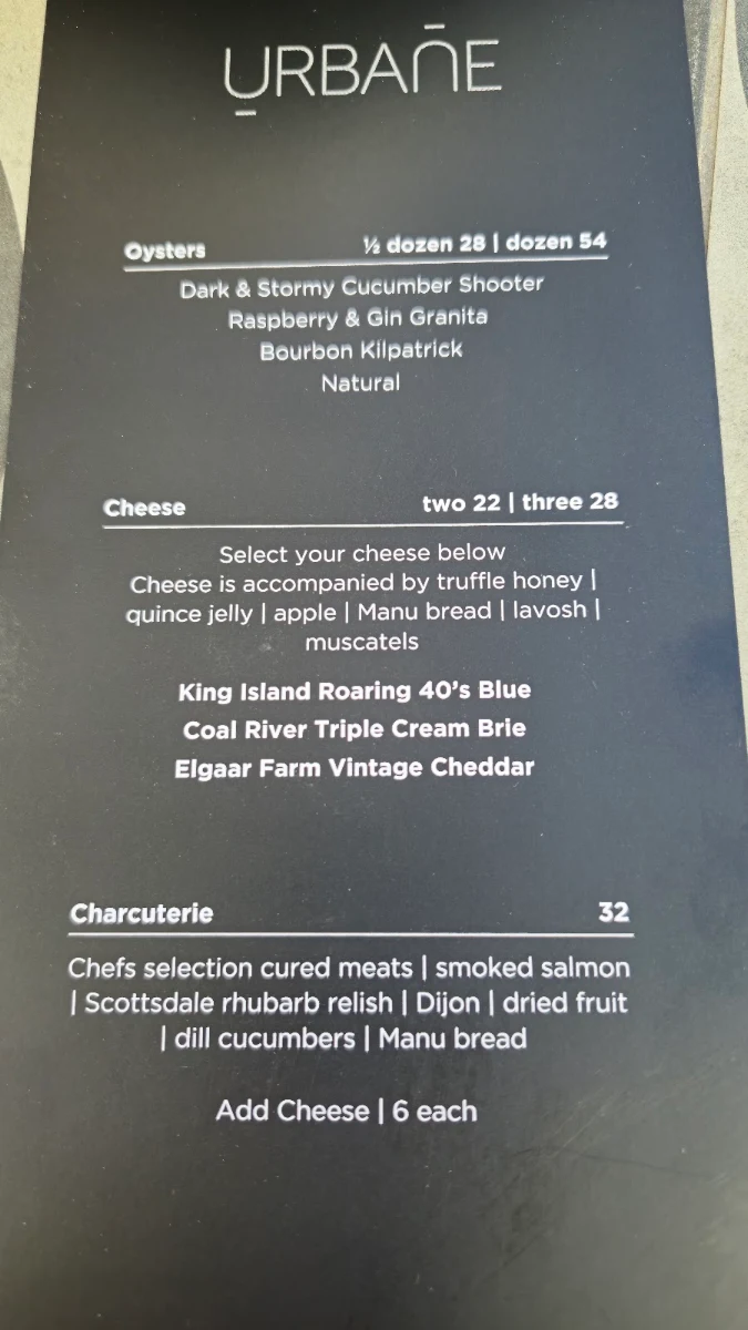 Menu, Bar Urbane