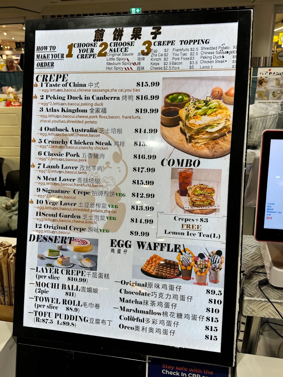 Menu, panda crepes&tea