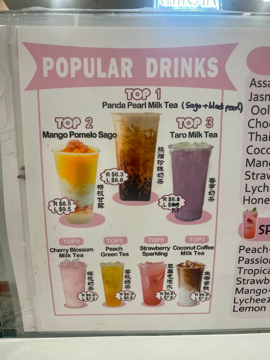 Menu, panda crepes&tea