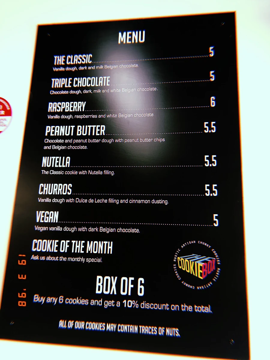 Menu, The Cookie Box