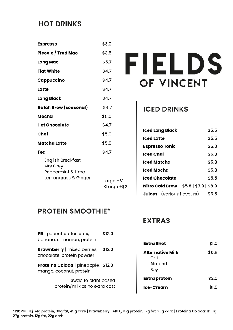 Menu, FIELDS of Vincent