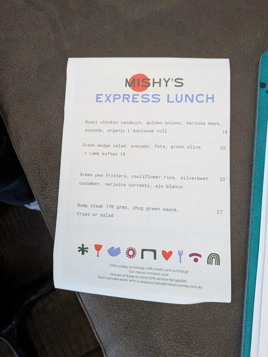 Menu, Mishy's Sydney