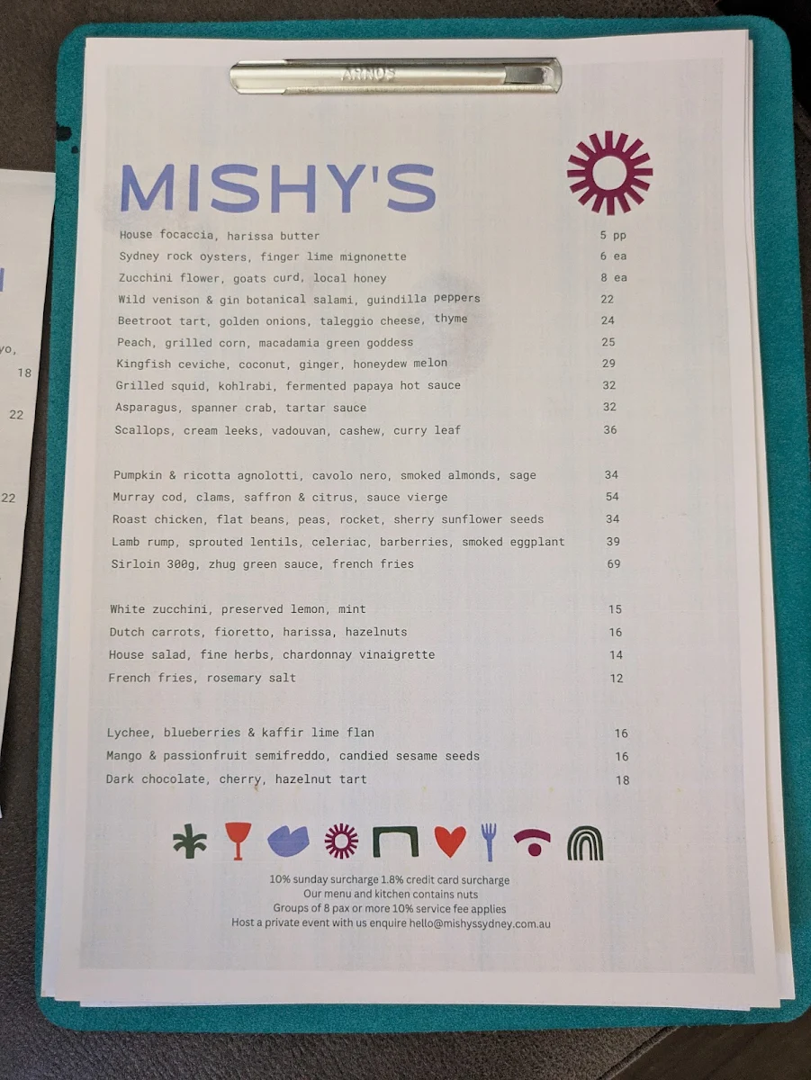 Menu, Mishy's Sydney