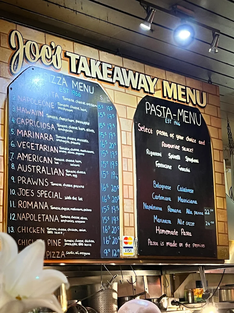 Menu, Joe's of Mentone