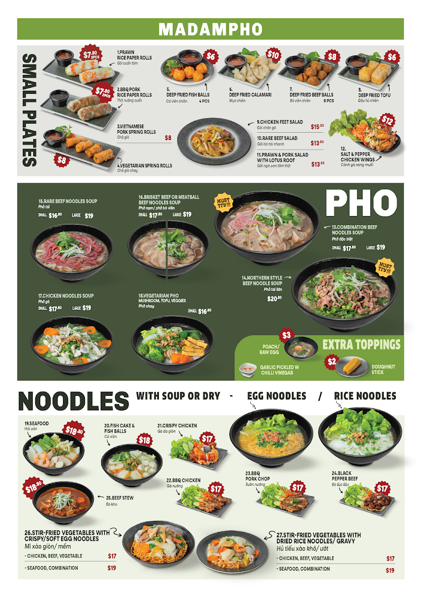 Menu, Madam Pho Rhodes
