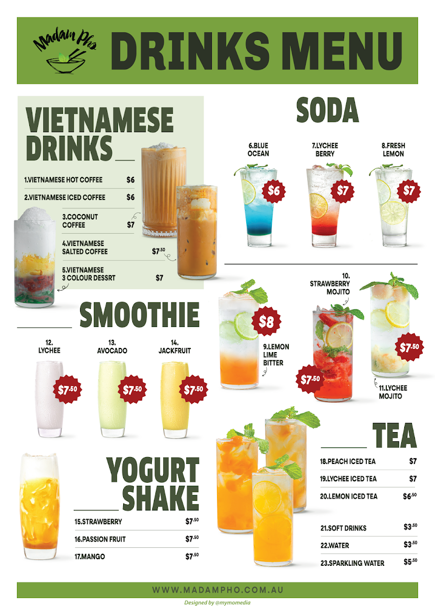 Menu, Madam Pho Rhodes