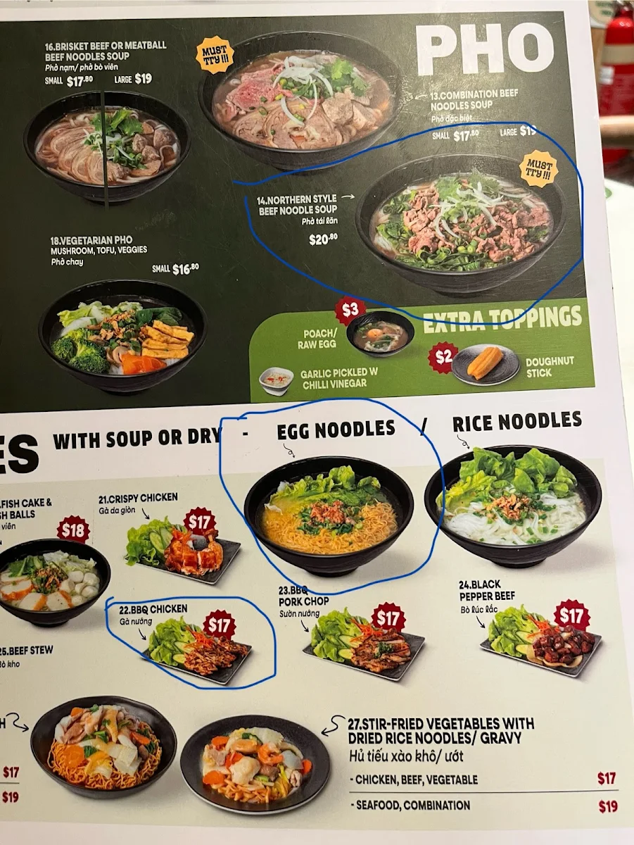 Menu, Madam Pho Rhodes