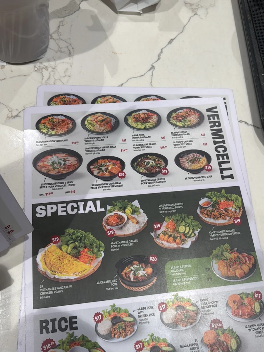 Menu, Madam Pho Rhodes