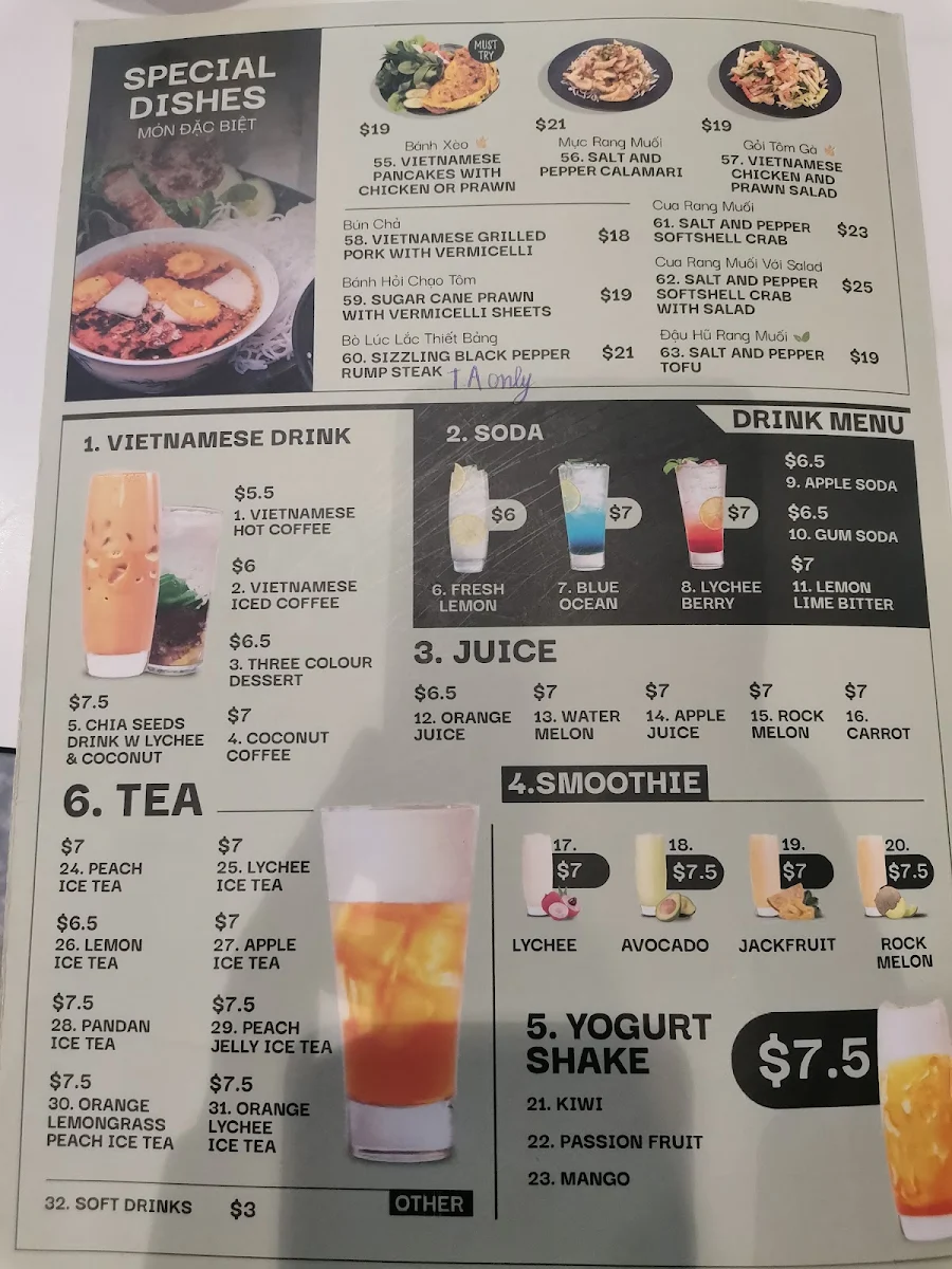 Menu, Madam Pho Rhodes