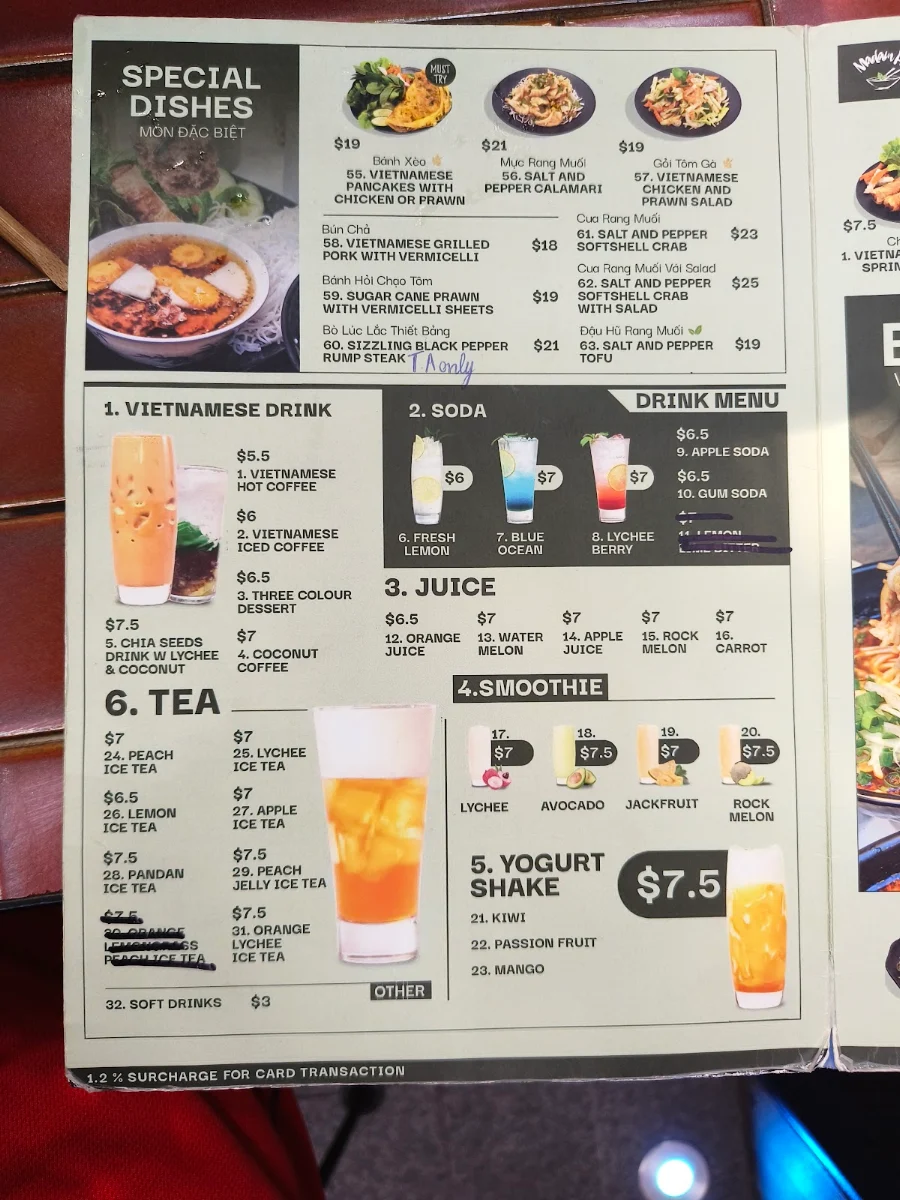 Menu, Madam Pho Rhodes