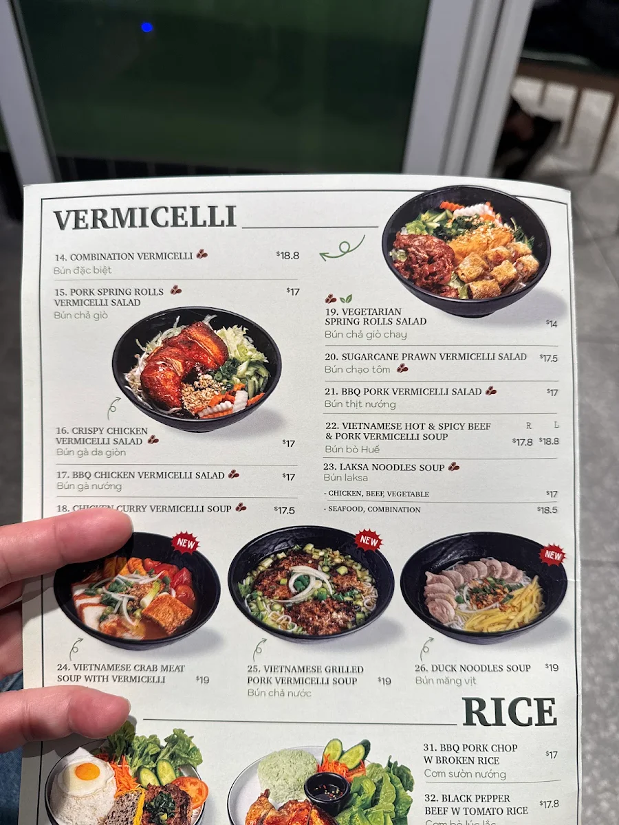 Menu, Madam Pho Rhodes
