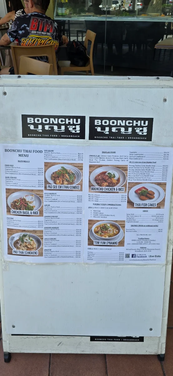 Menu, Boonchu Thai Food